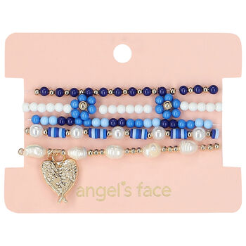 Girls Navy Blue Beaded Bracelets (5 Pack)