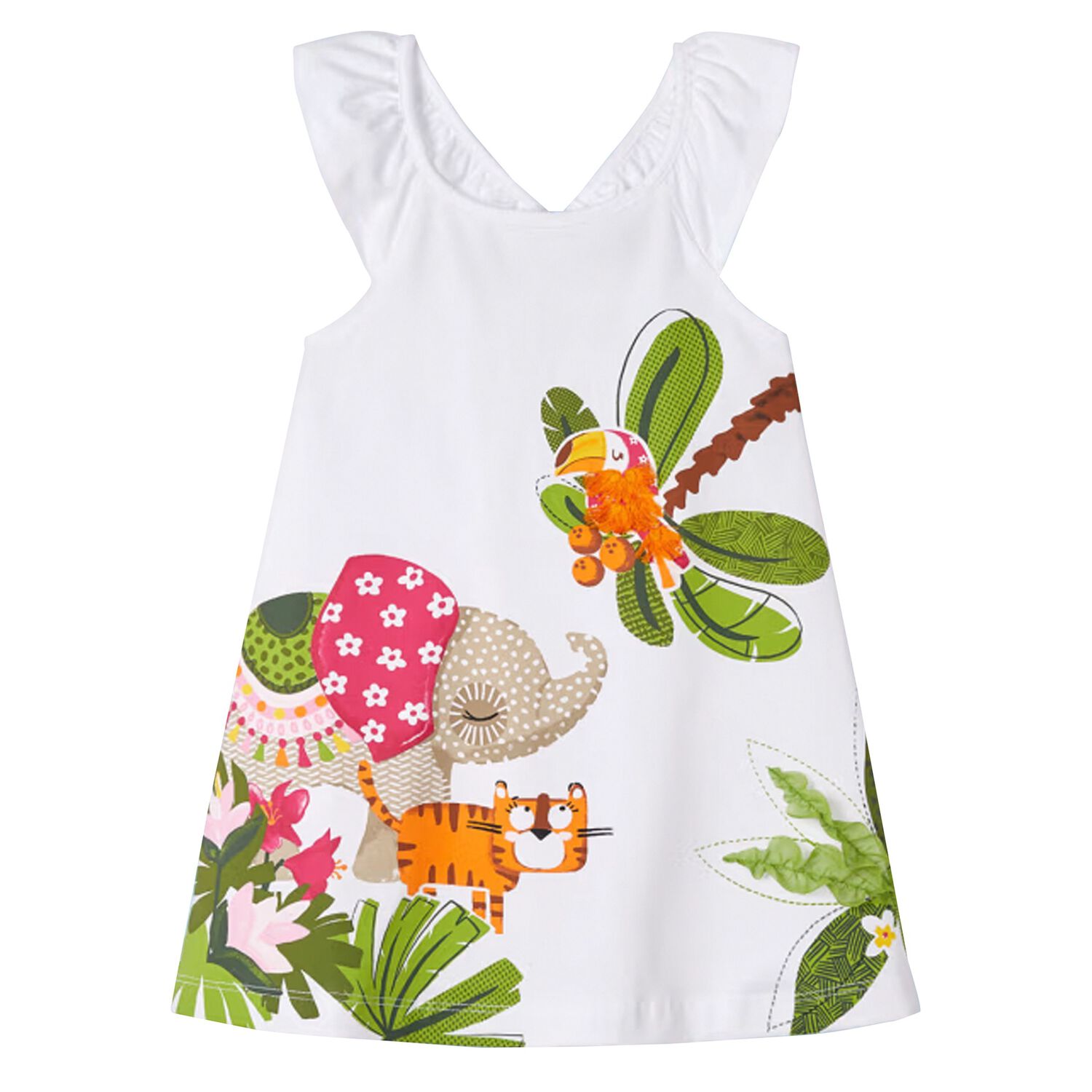 Girls White Animals Dress, 3, hi-res