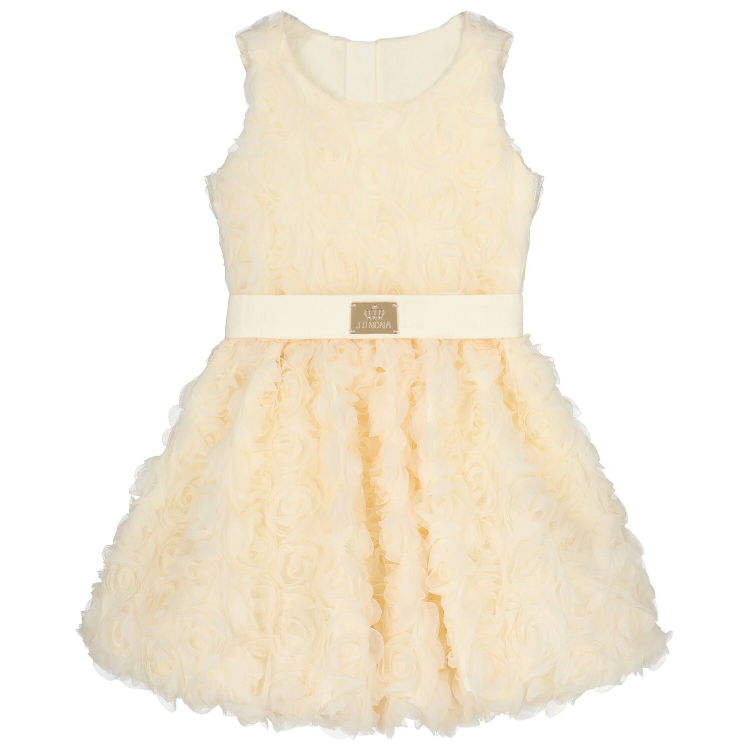Girls Ivory 3D Flower Dress, 1, hi-res