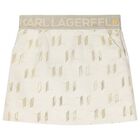 Girls Ivory & Gold Logo Jacquard Skirt, 1, hi-res