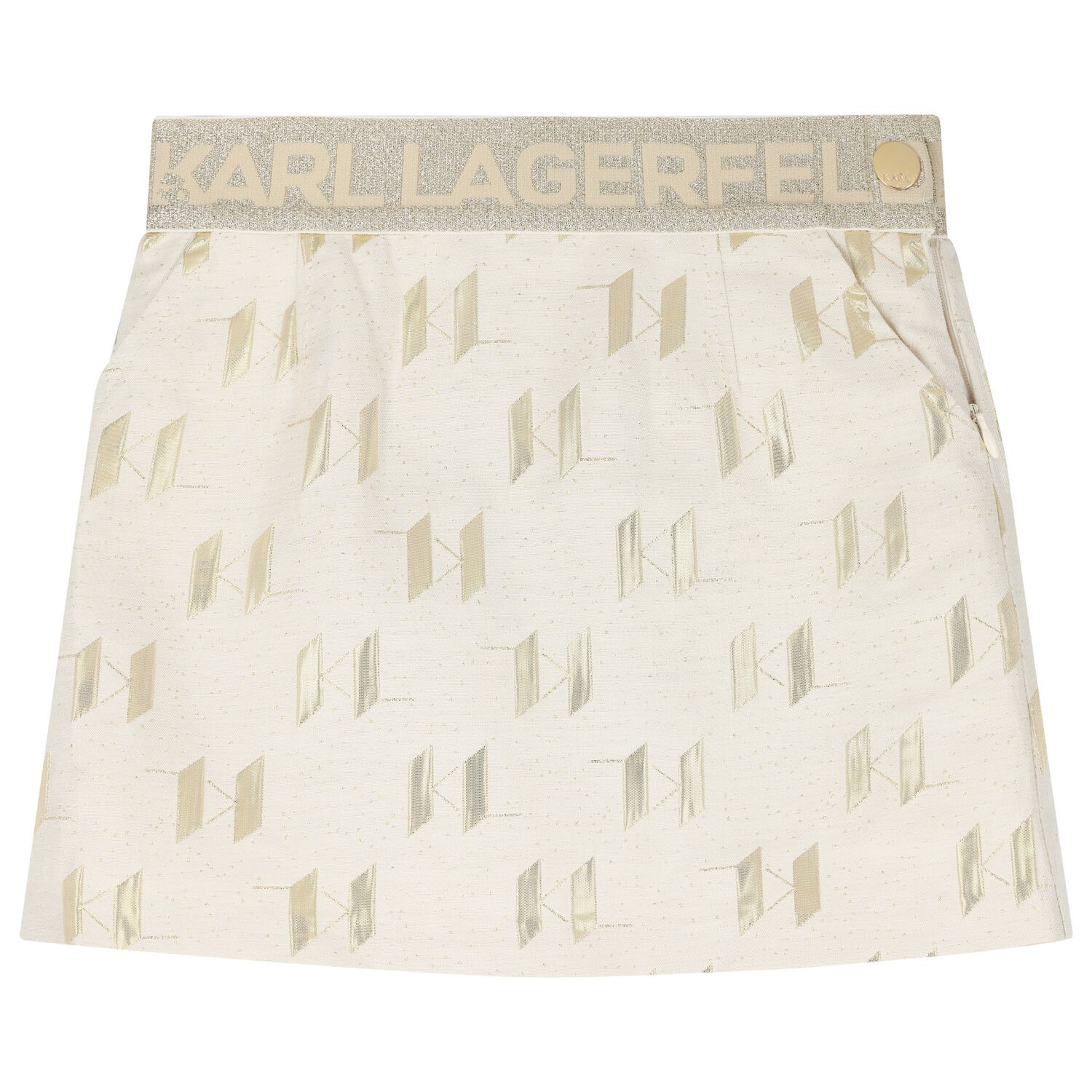Girls Ivory & Gold Logo Jacquard Skirt, 1, hi-res image number null