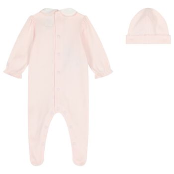Baby Girls Pink Embroidered Bunnies Babygrow Set, 1 Baby Girls Pink Embroidered Bunnies Babygrow Set
