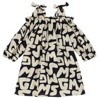 Girls Ivory & Black Logo Dress, 1, hi-res