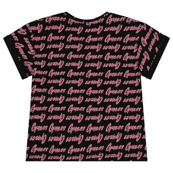 تيشيرت بنات بالشعار باللون الأسود والوردى