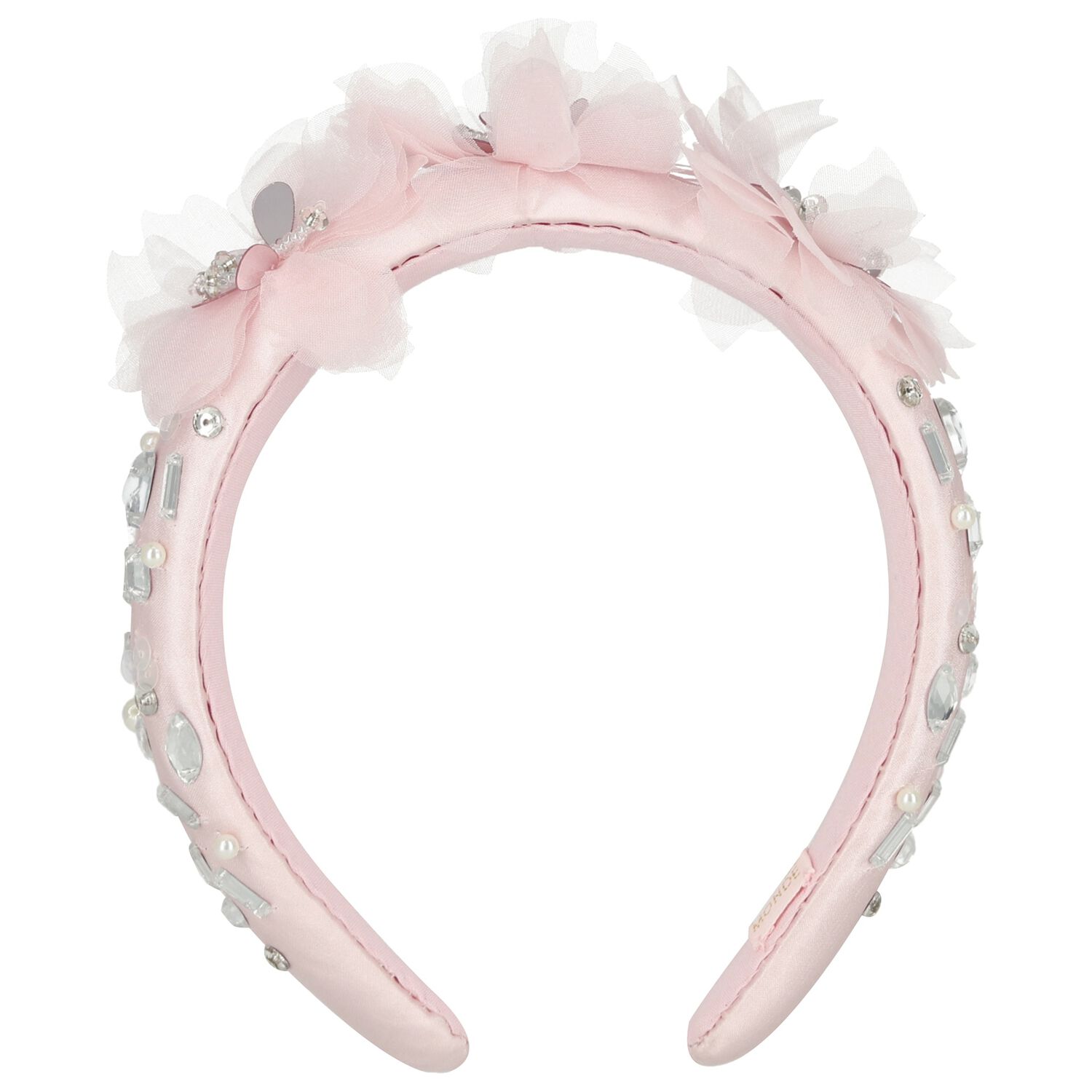Girls Pink Flower Satin Headband, 1, hi-res