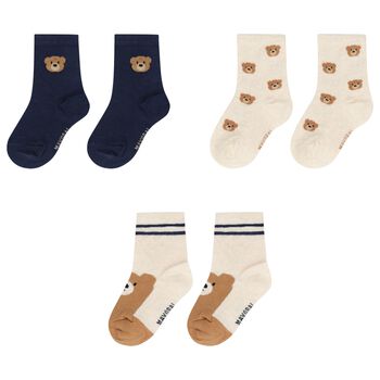 Younger Boys Navy Blue & Ivory Socks ( 3-Pack )