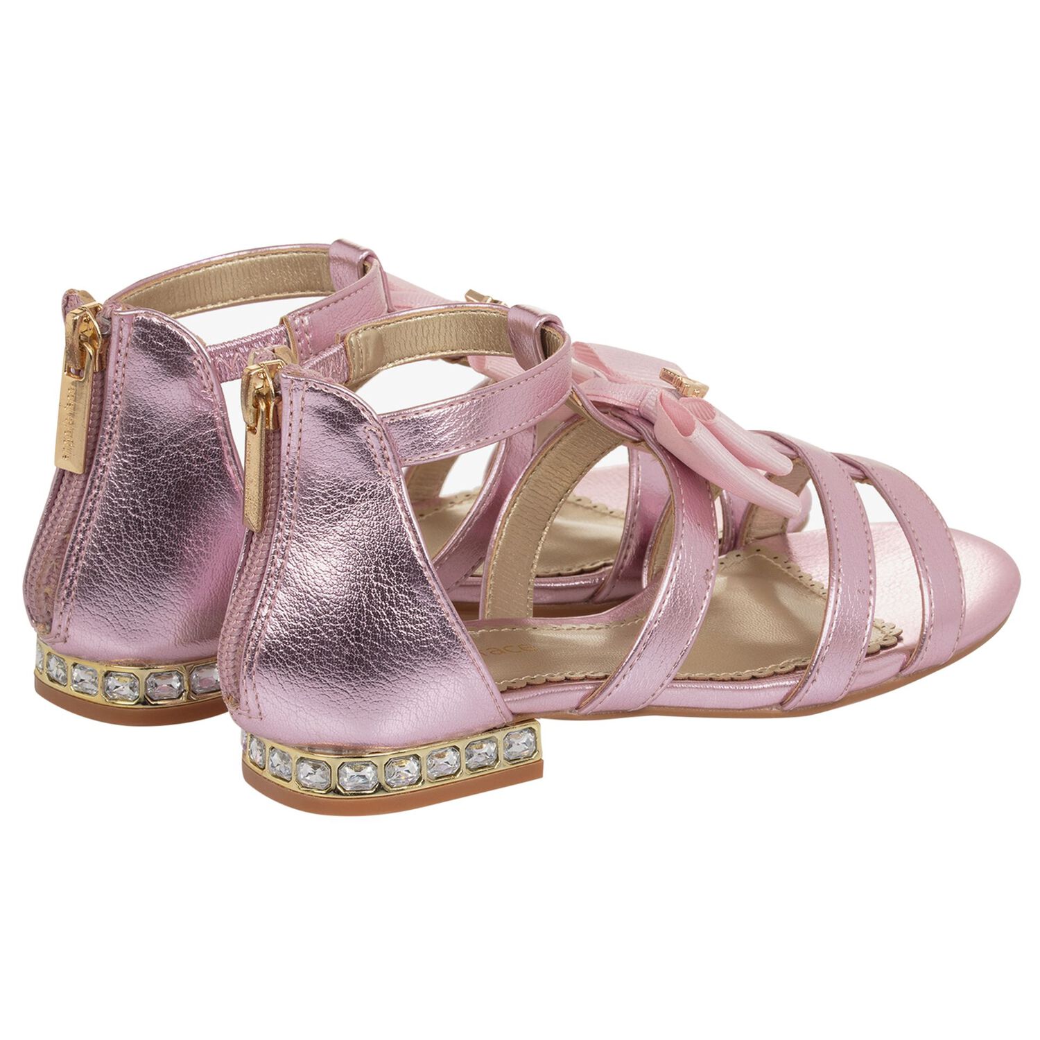 Girls Pink Diamante Bow Sandals, 2, hi-res
