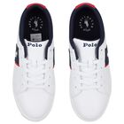 Boys White & Navy Blue Logo Trainers, 1, hi-res