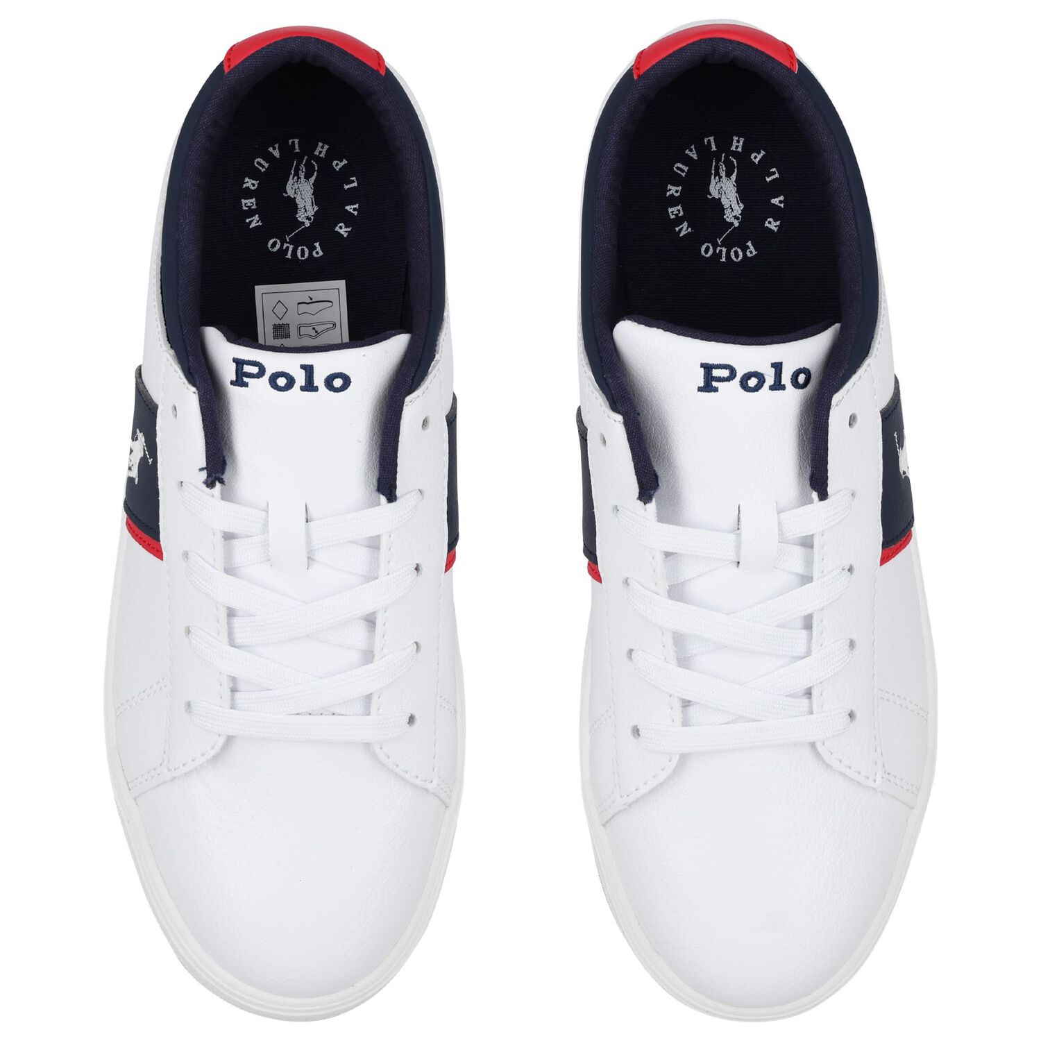 Boys White & Navy Blue Logo Trainers, 1, hi-res