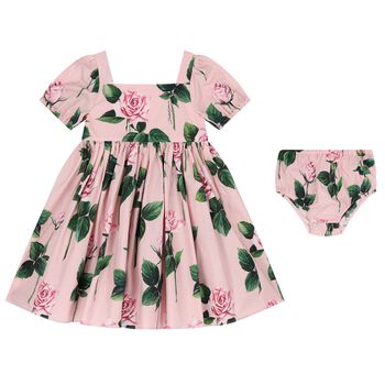 Baby Girls Pink Rose Dress Set