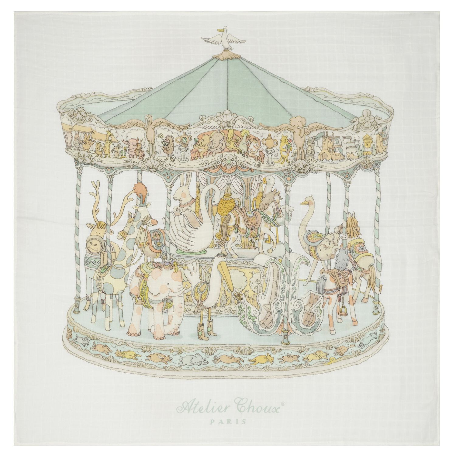 Baby Boys White & Green Carousel Swaddle Carré Blanket, 3, hi-res
