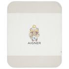 Baby Boys Ivory & Blue Teddy Bear Logo Blanket, 2, hi-res