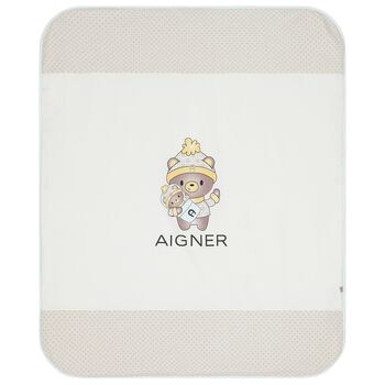 Baby Boys Ivory & Blue Teddy Bear Logo Blanket