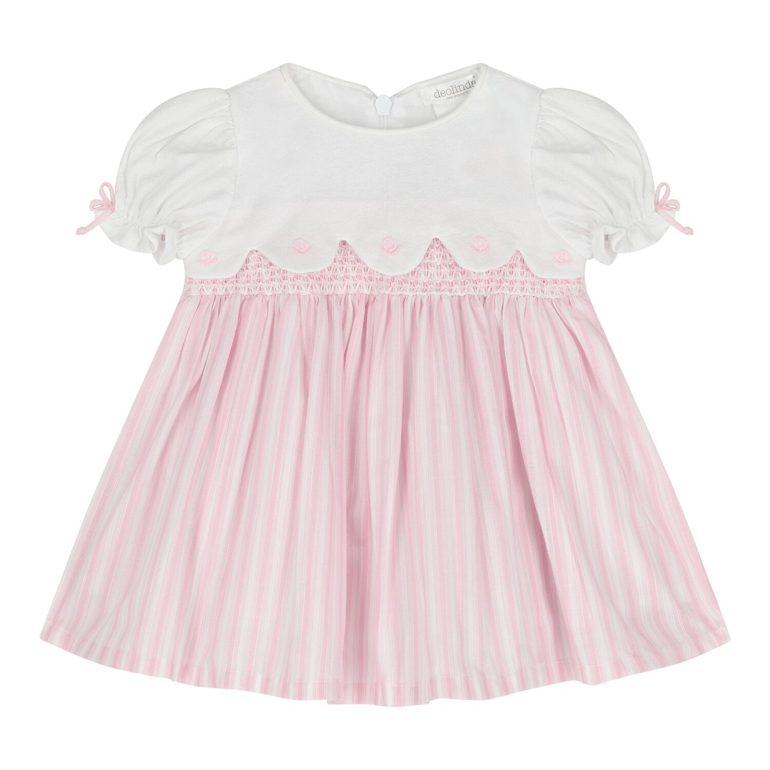 Baby Girls White & Pink Striped Dress, 1, hi-res