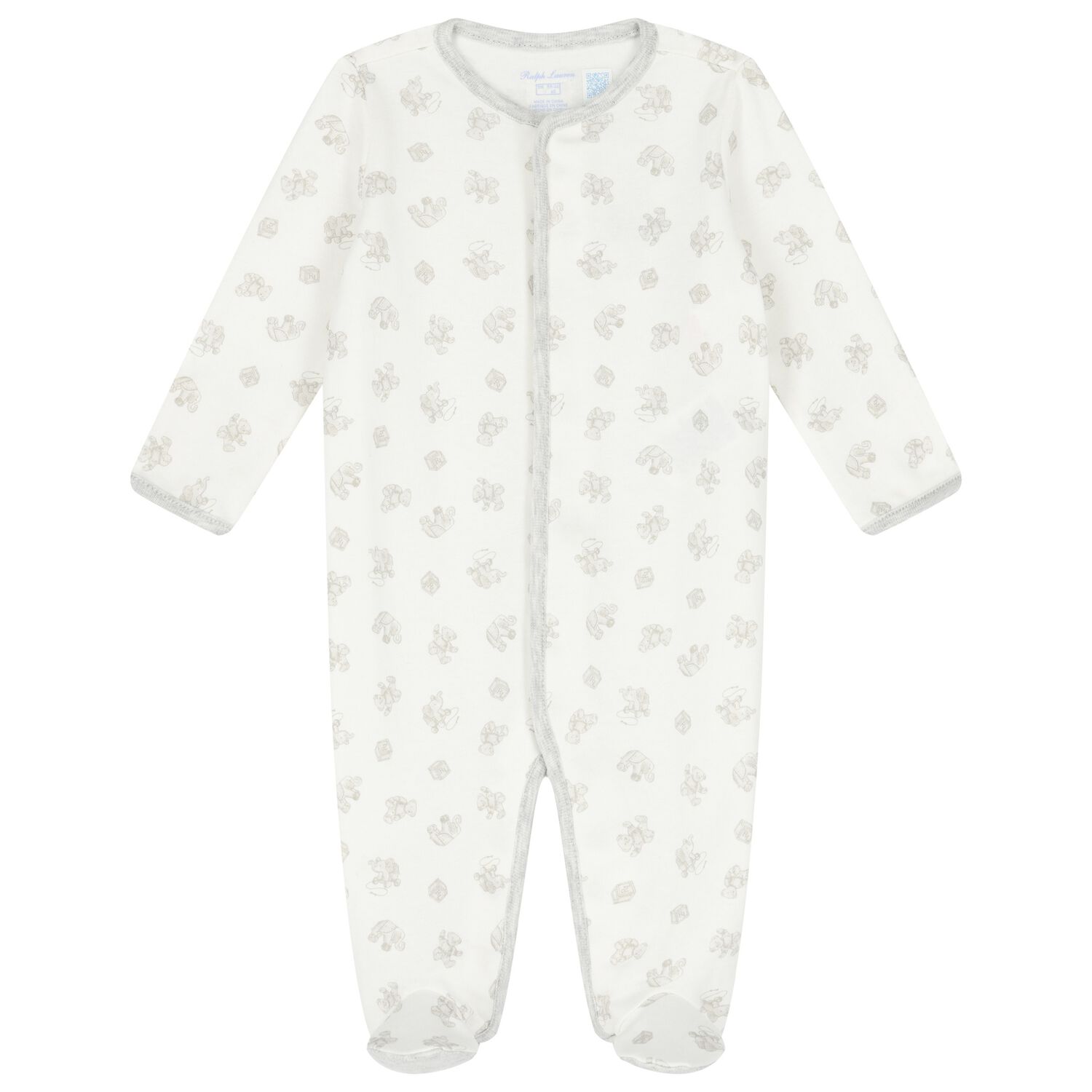 Baby Boys White Polo Bear Babygrow, 1, hi-res