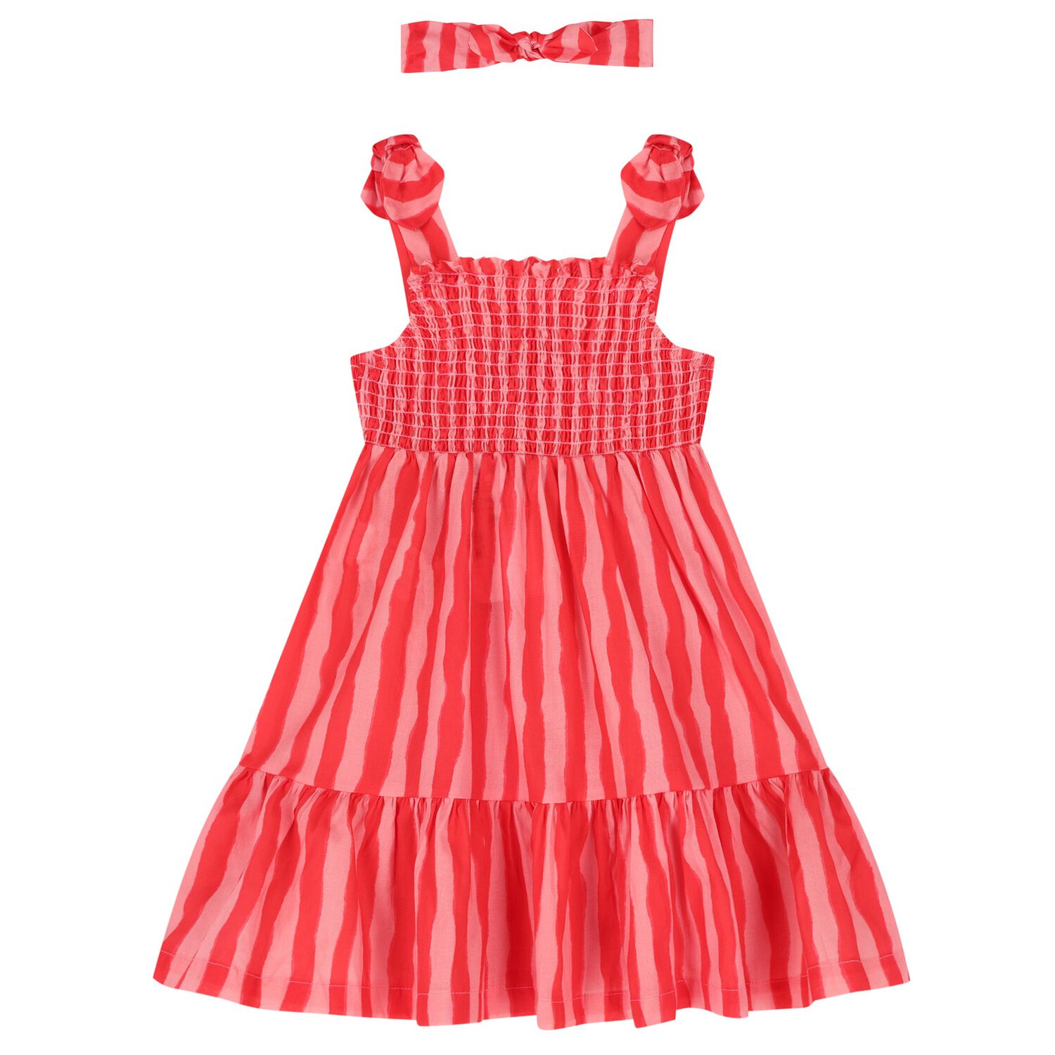 Girls Pink Striped Smocked Dress Set, 3, hi-res