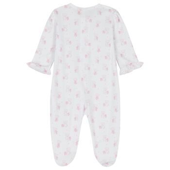 Baby Girls White & Pink Teddy Bear Babygrow