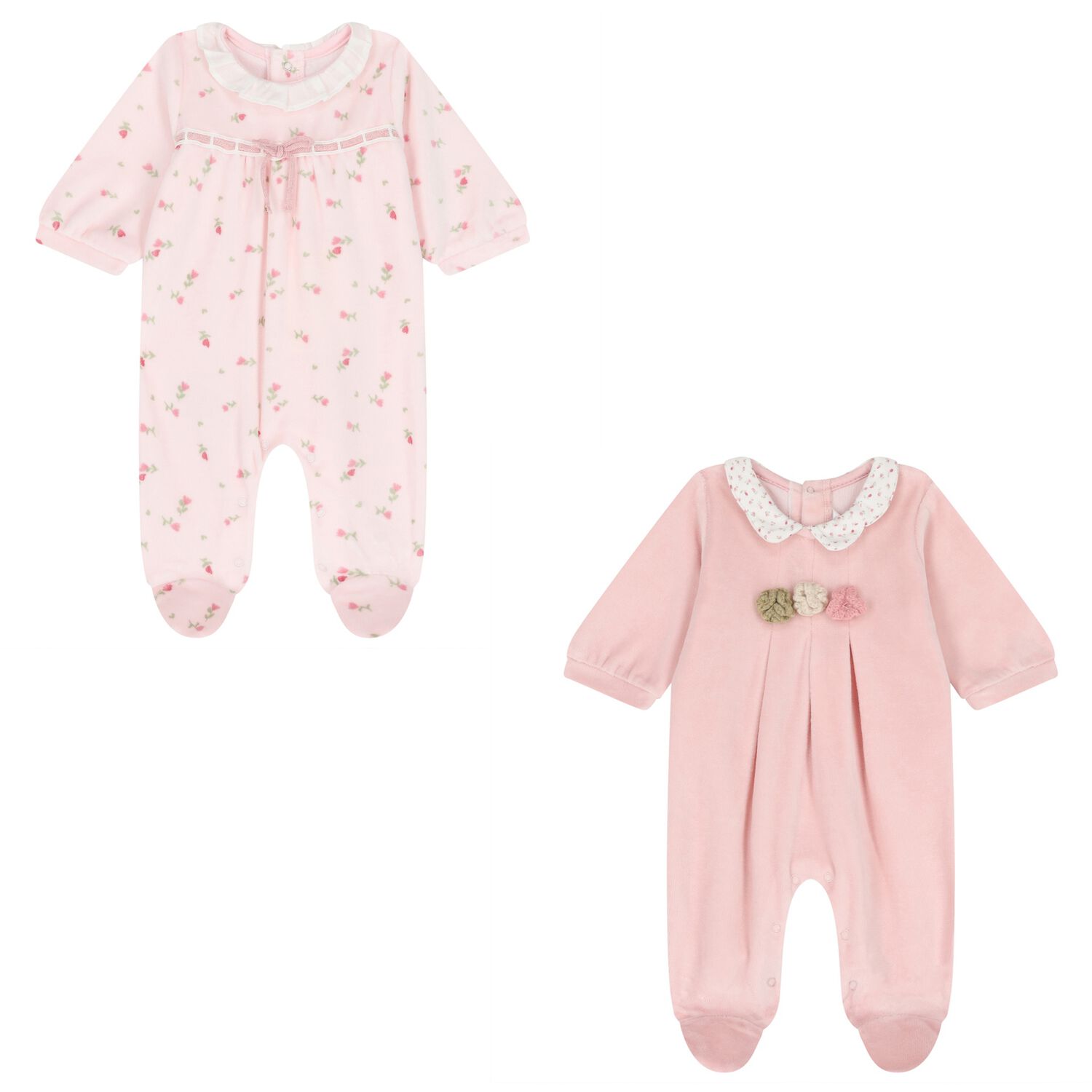 Baby Girls Pink Floral Babygrows ( 2-Pack ), 2, hi-res