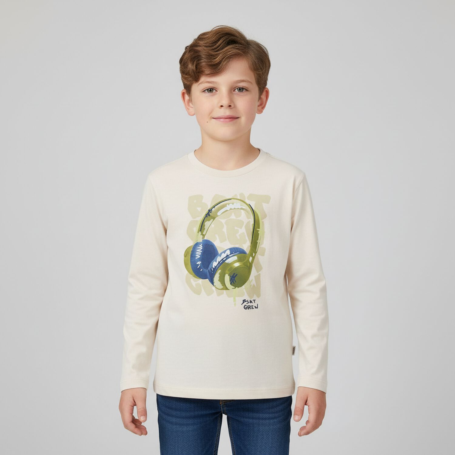 Boys Ivory Headphone Long Sleeve Top, 4, hi-res image number null