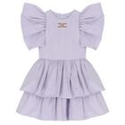 Girls Purple Logo Tiered Dress, 1, hi-res