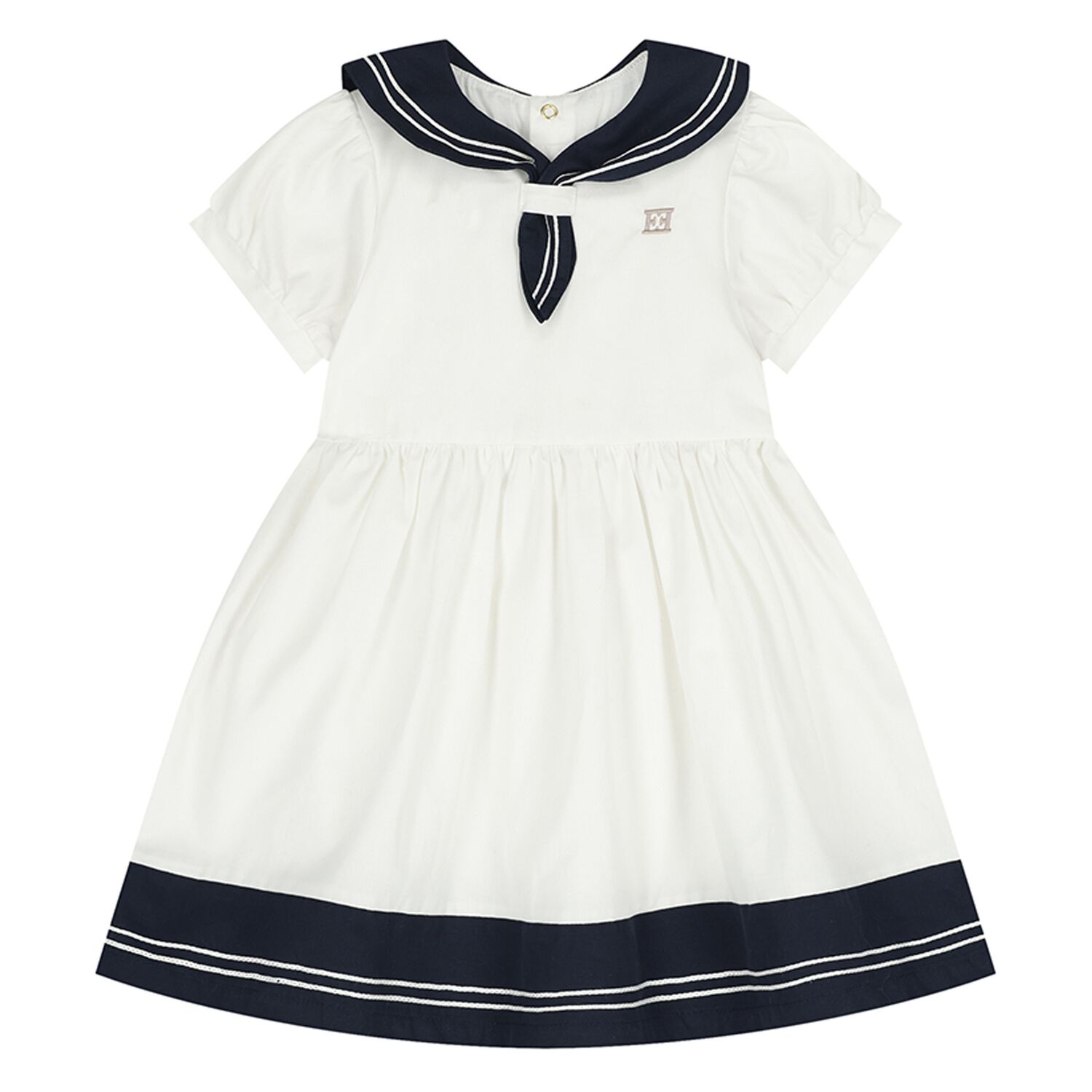 Younger Girls White & Navy Blue Logo Dress, 1, hi-res