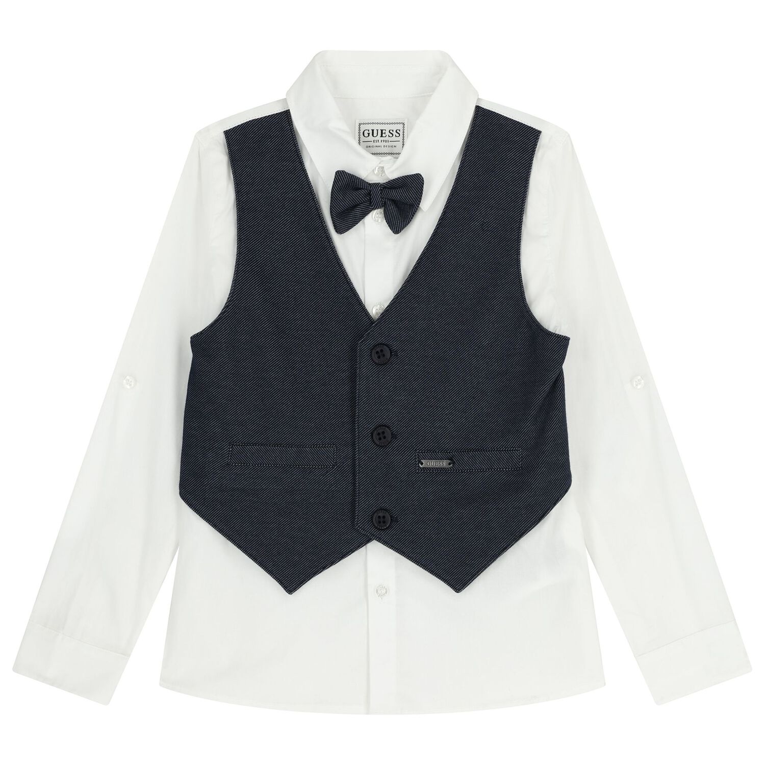 طقم بنطلون باللونين الازرق الداكن و الابيض للاولاد, 1, hi-res