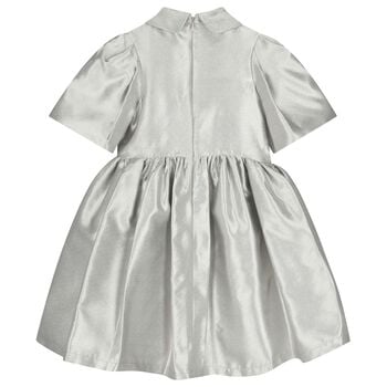 Girls Metallic Silver Glittery Bows Dress
