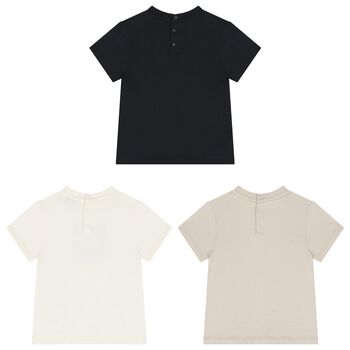 Younger Boys Navy Blue, Ivory & Beige T-Shirts (3 Pack)