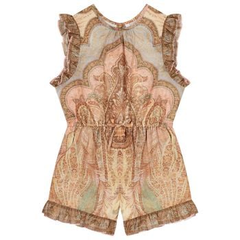 Girls Beige Paisley Ruffle Playsuit