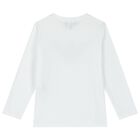 Boys White Logo Long Sleeve Top , 2, hi-res