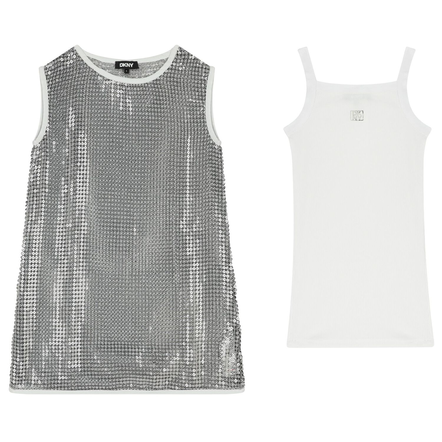 طقم فستان بنات باللون الذهبي والأبيض, 1, hi-res