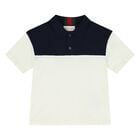 Younger Boys Ivory & Navy Blue Web Striped Polo Shirt, 1, hi-res