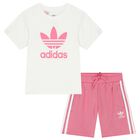Girls White & Pink Logo Shorts Set, 1, hi-res