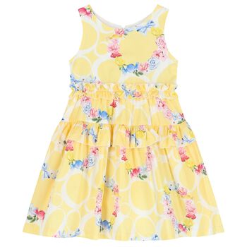 Girls Yellow Ruffled Floral Dress