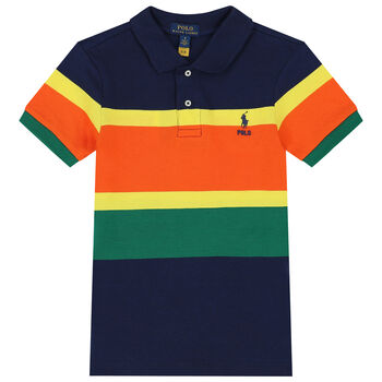 Boys Navy, Green & Orange Logo Polo Shirt