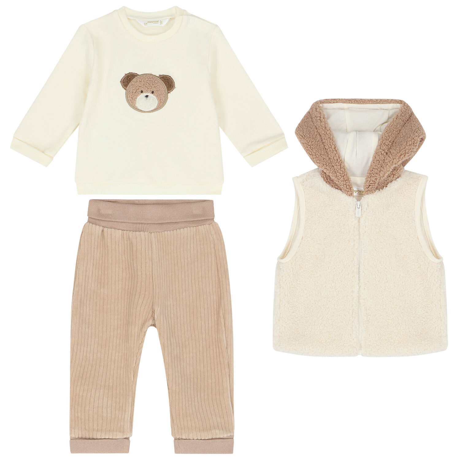 Ivory & Beige Faux Fur 3 Piece Tracksuit, 1, hi-res image number null