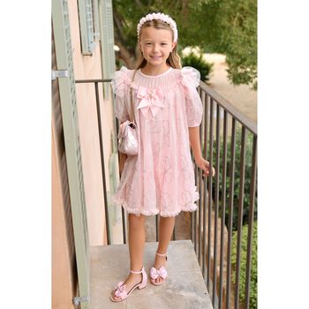 Girls Pink Embellished Tulle Dress