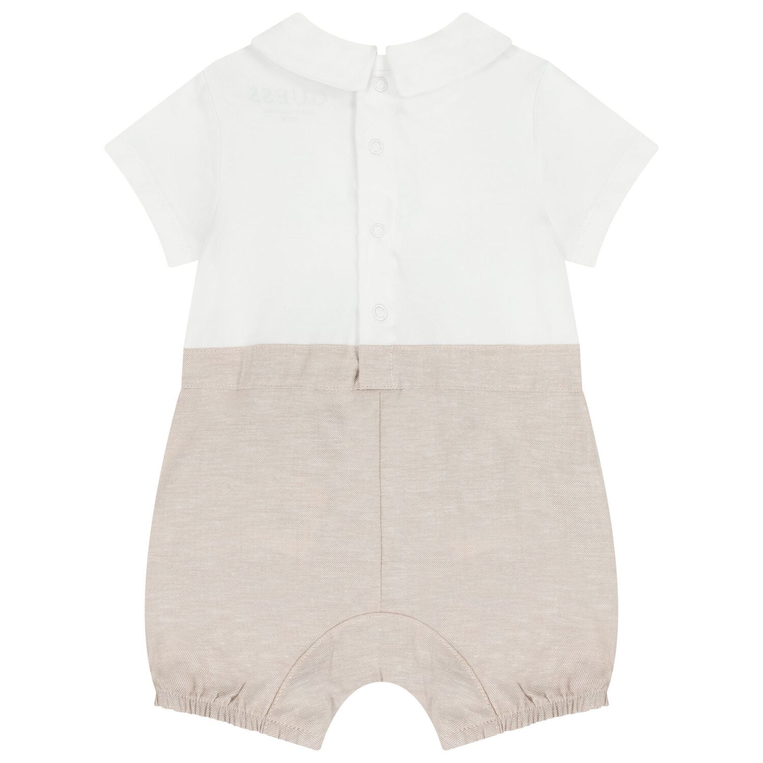 Baby Boys White & Beige Logo Romper, 1, hi-res