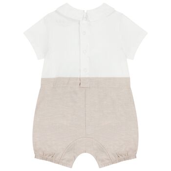 Baby Boys White & Beige Logo Romper