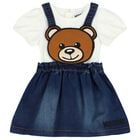 Younger Girls White & Blue Teddy Bear Skirt Set, 1, hi-res