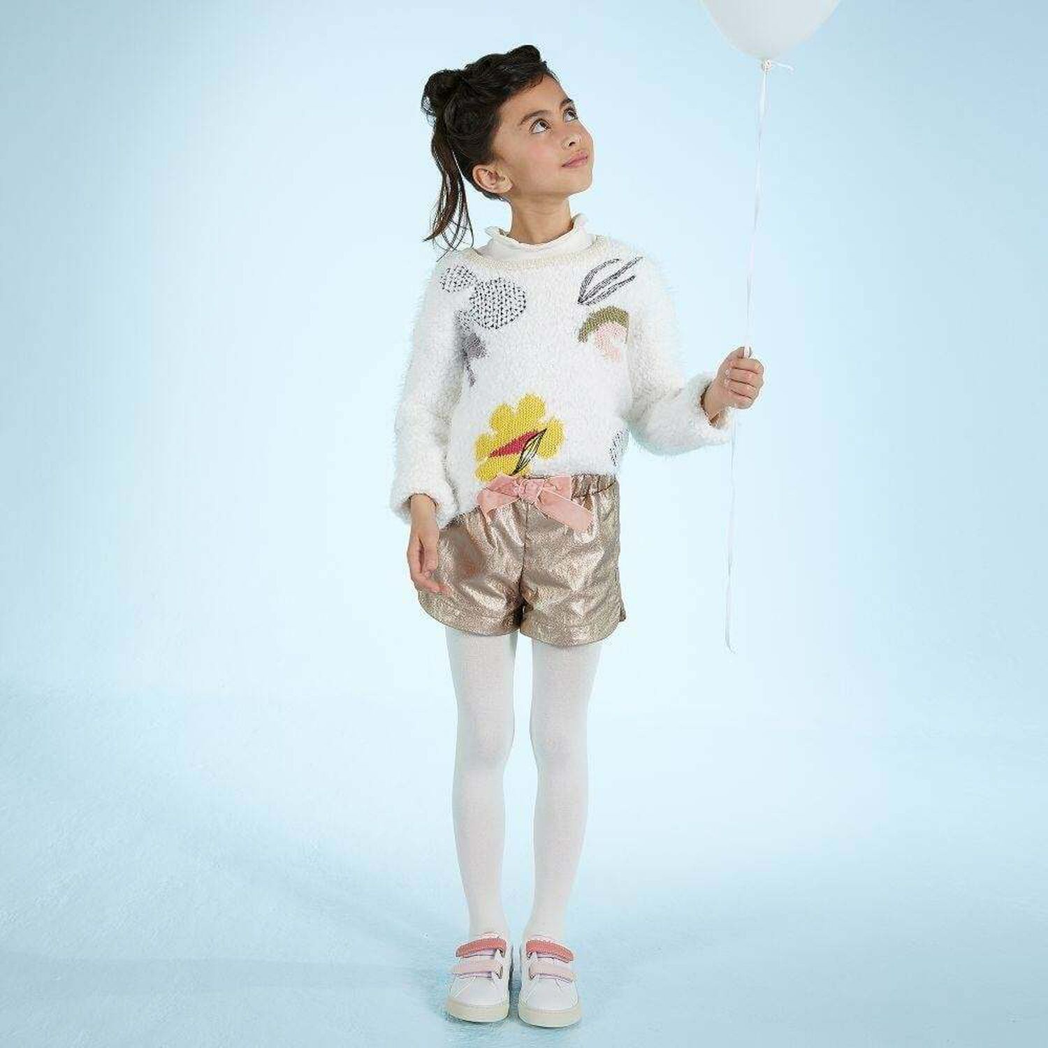 شورت باللون الذهبي اللامع للبنات, 1, hi-res