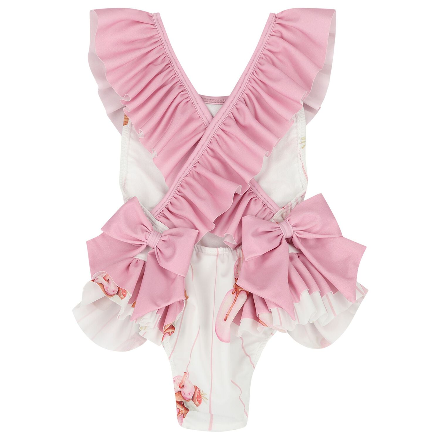 Girls White & Pink Milkshake Swimsuit, 2, hi-res