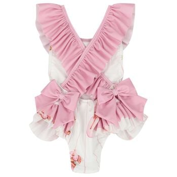 Girls White & Pink Milkshake Swimsuit