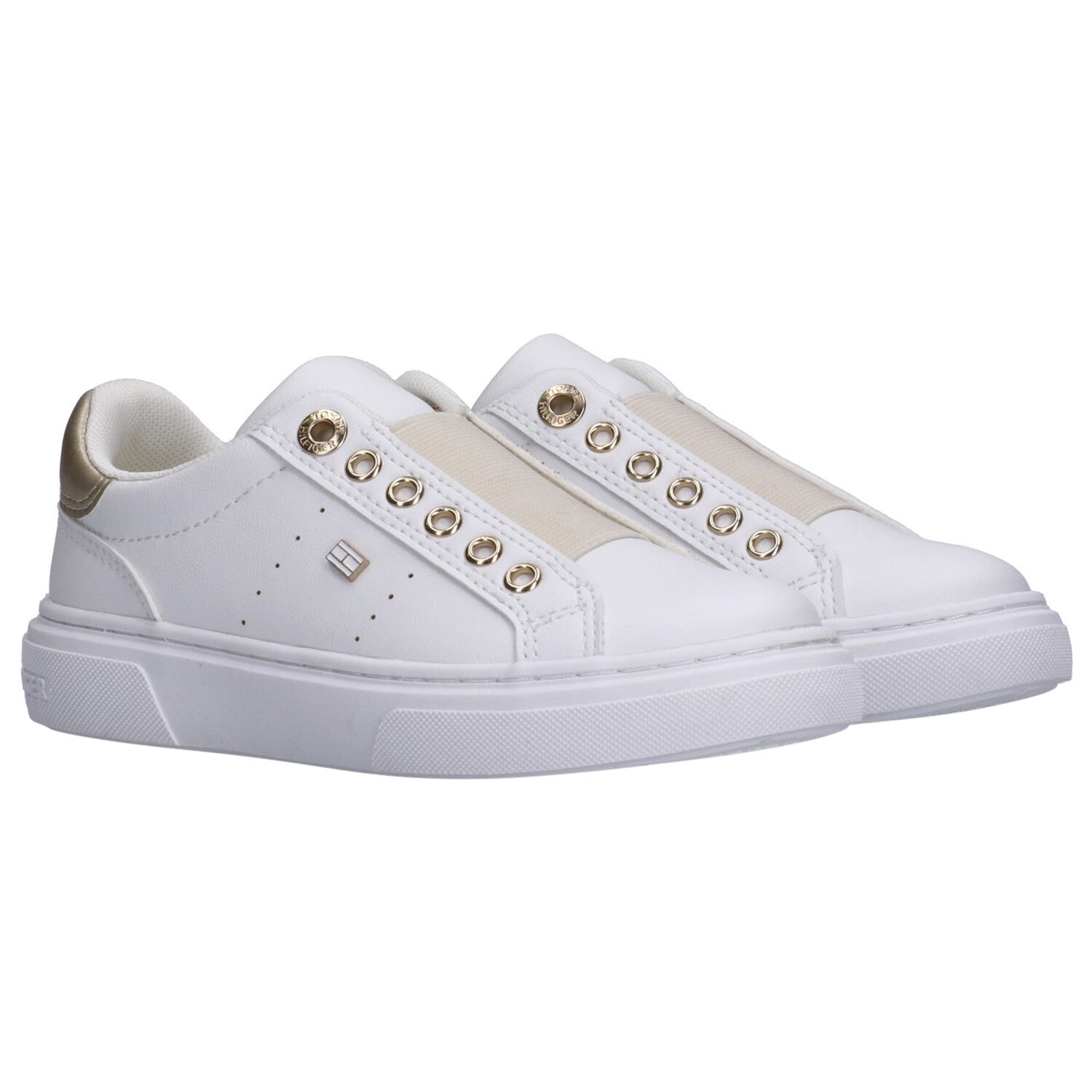 Girls White & Gold Slip-On Trainers, 1, hi-res