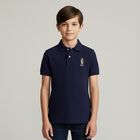 Boys Navy Blue Polo Bear Polo Shirt, 1, hi-res