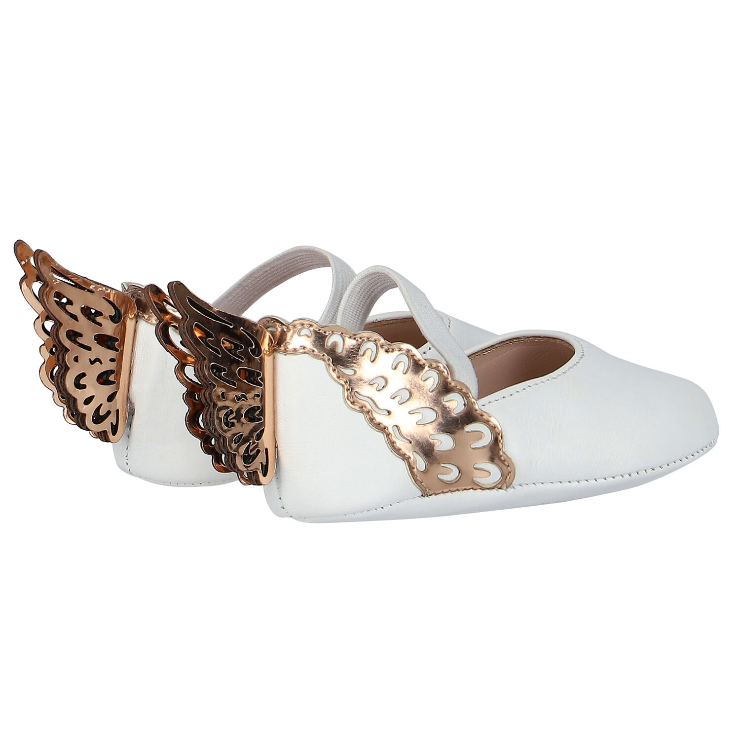 Baby Girls White & Gold Pre Walker Shoes, 1, hi-res image number null