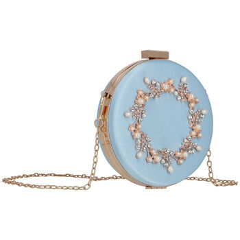 Girls Blue & Gold Embellished Satin Bag
