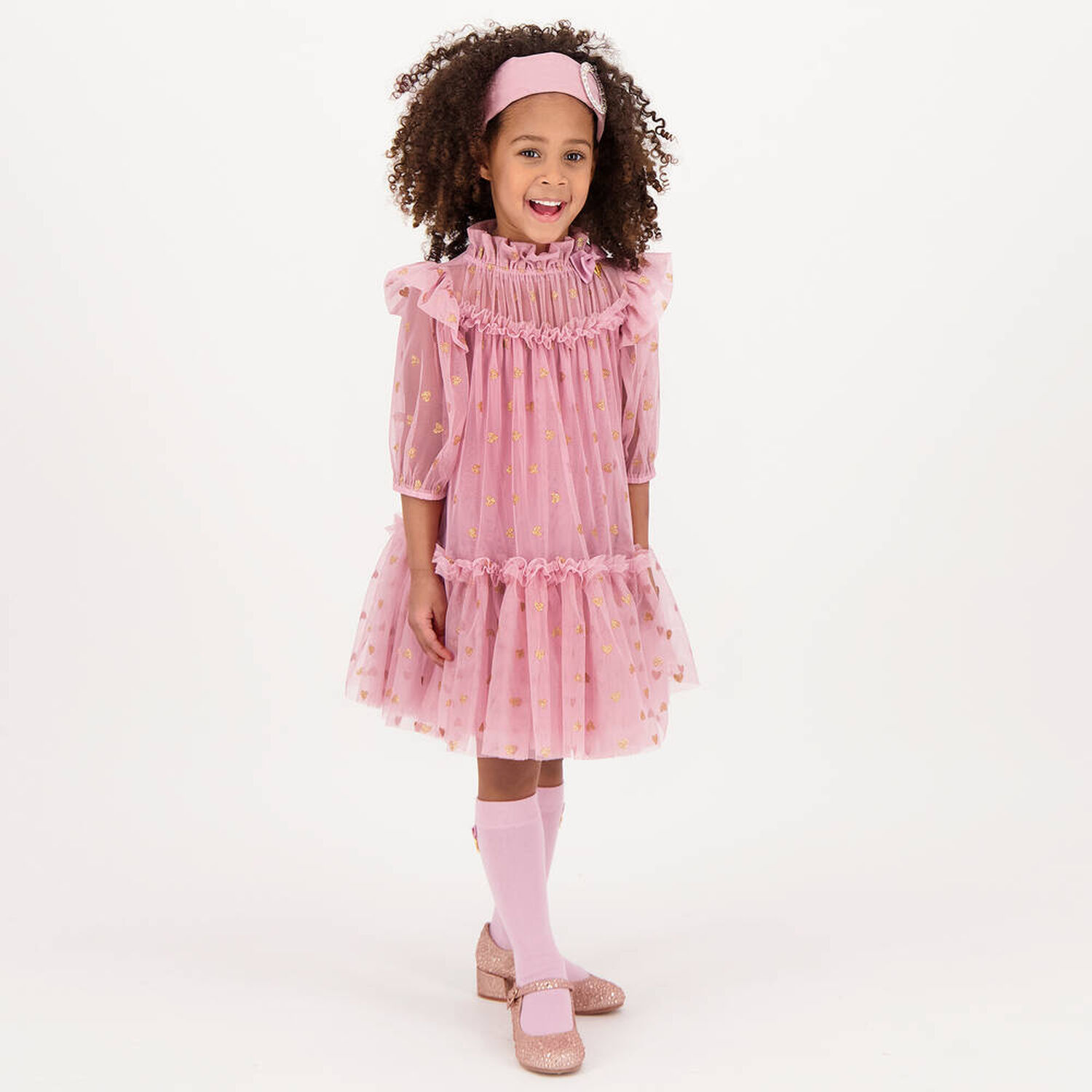 Girls Pink Star Tulle Dress, 2, hi-res