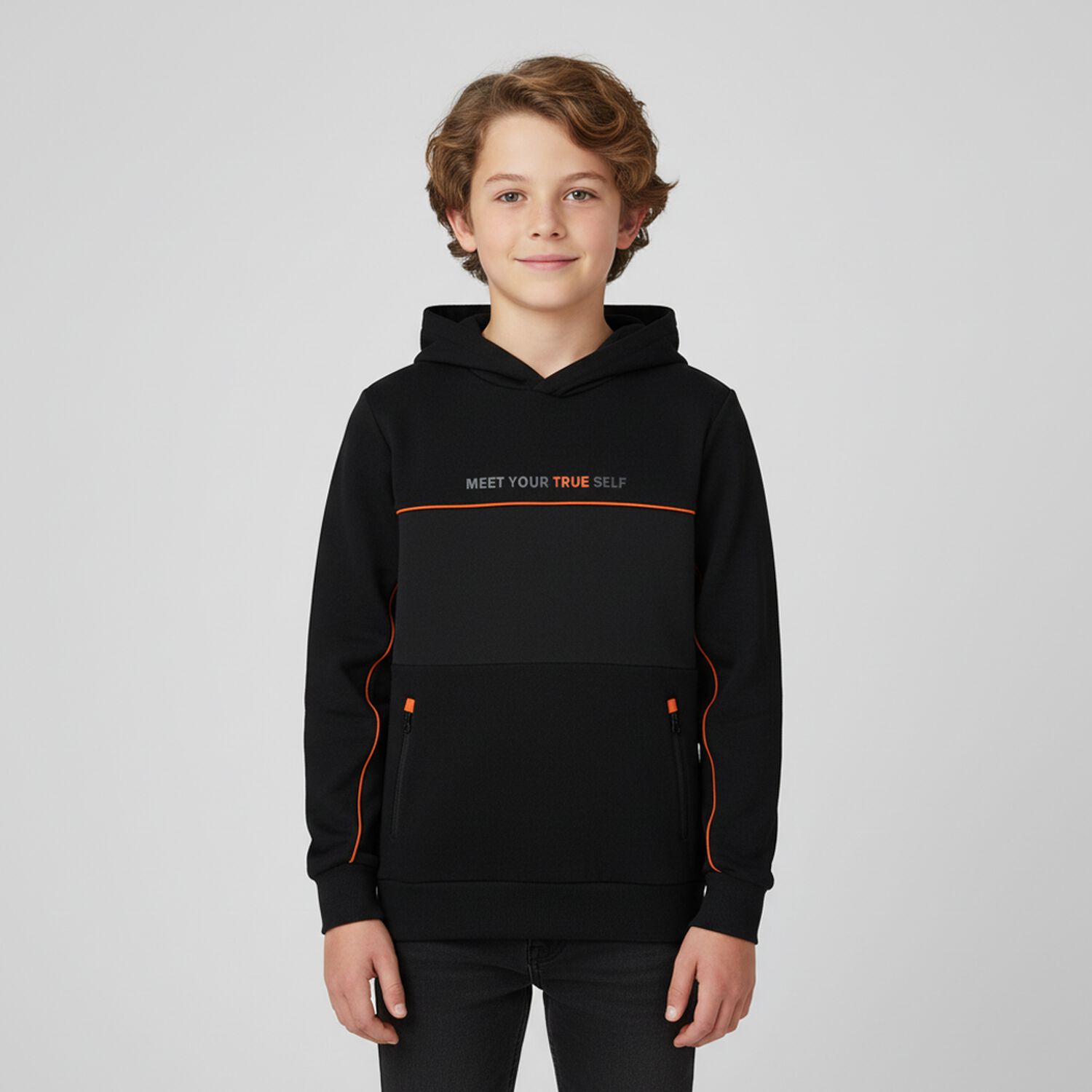 Boys Black Hooded Top, 1, hi-res image number null