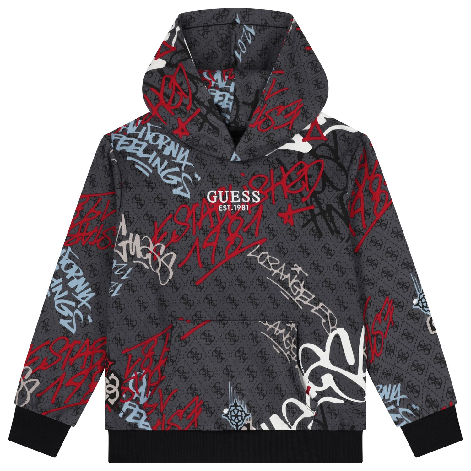 بلوزة بغطاء رأس وشعار رمادي للأولاد, 1, hi-res